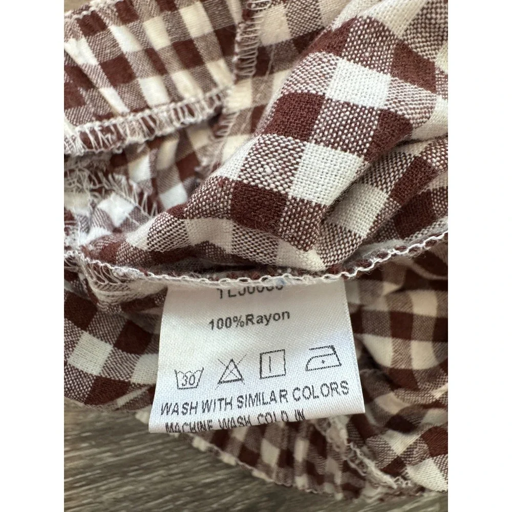 Anrabess Womens Gingham Shorts Set 2 Red Brown Checkered Rayon Small - Picture 4 of 9